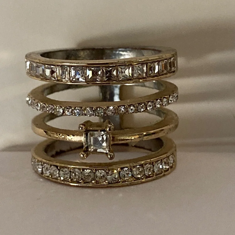 Gold and Silver Tone Rhinestone Stack Ring - Picture 1 of 7